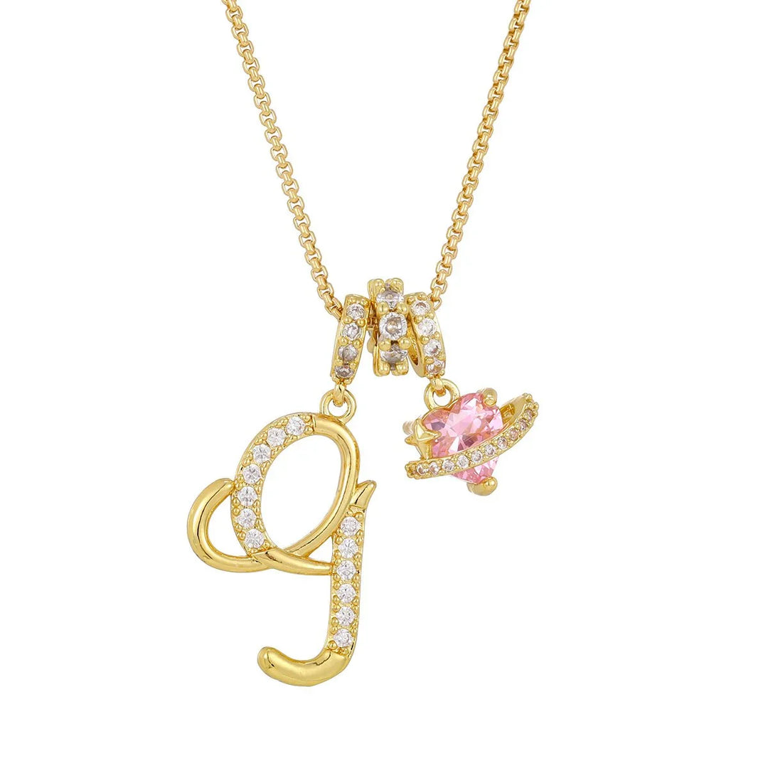 Nerute - Collana Con Iniziale e Ciondolo a Forma di Cuore Rosa