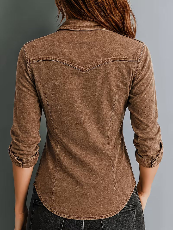 Rihana - Top in Denim Vintage Con Collo Stretto