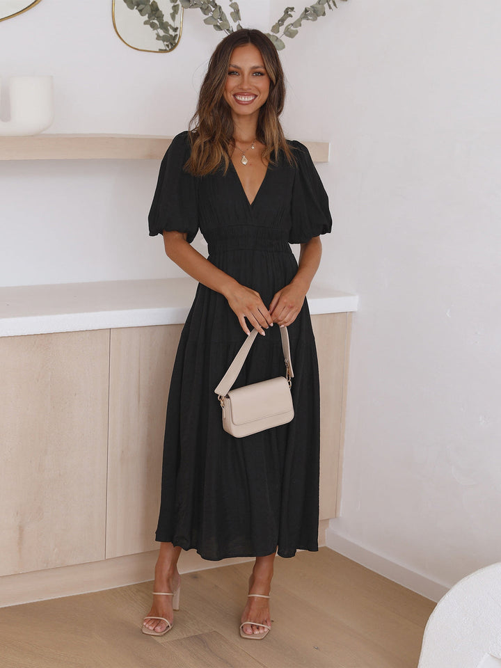 Delphine - Elegante Abito MIDI Con Scollo a V E Maniche a Volant