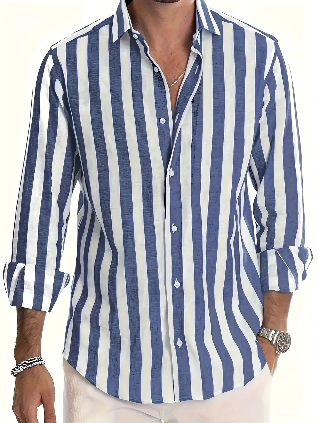 George - Elegante Camicia a Maniche Lunghe a Righe