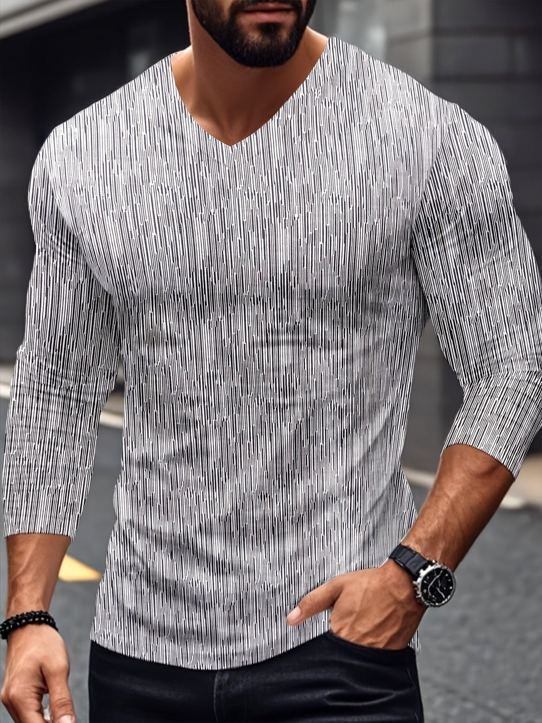 Usher - Maglietta Vestibilità Sottile Maniche Lunghe Con Scollo V