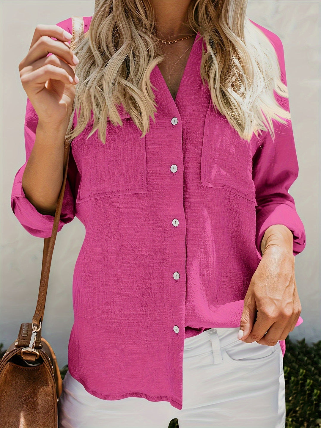 Priscilla - Camicetta A Maniche Lunghe Con Scollo a V e Abbottonatura Frontale