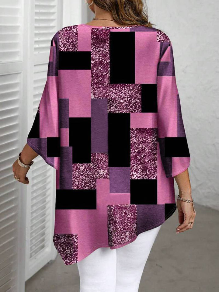 Nurit - Camicetta Oversize a Quadri Con Stampa e Maniche Corte