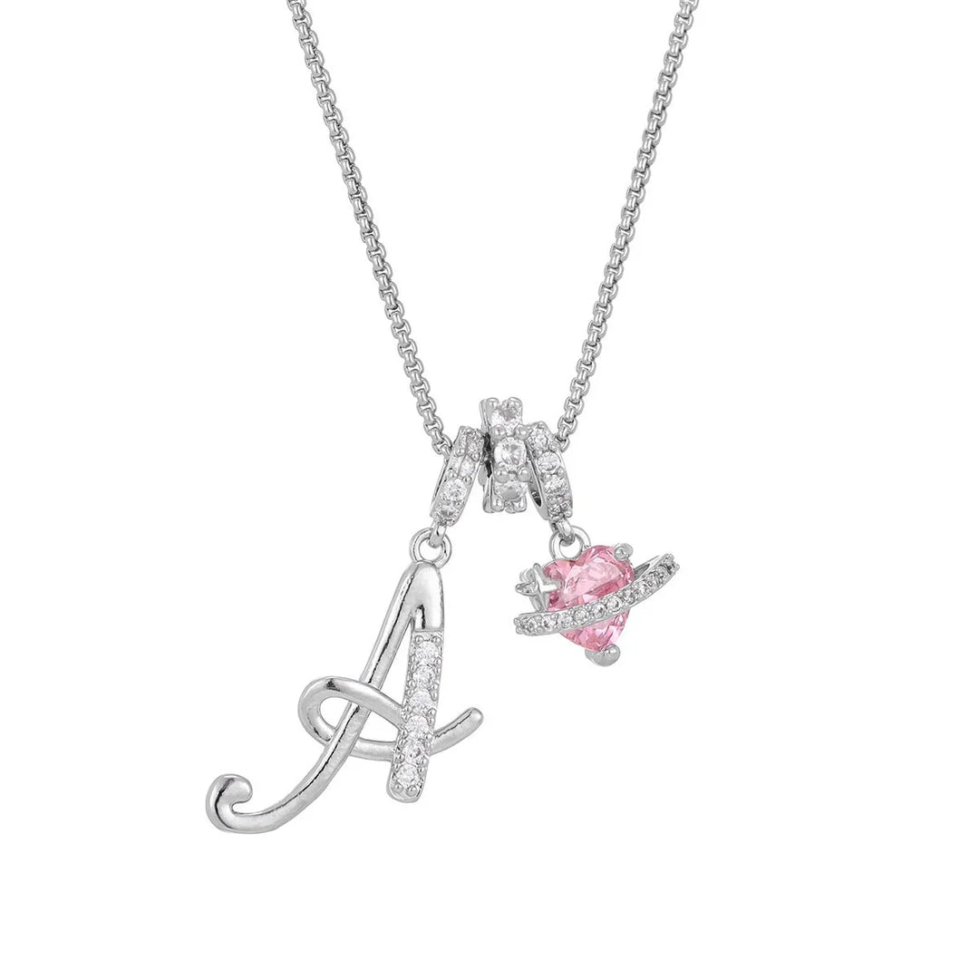 Nerute - Collana Con Iniziale e Ciondolo a Forma di Cuore Rosa