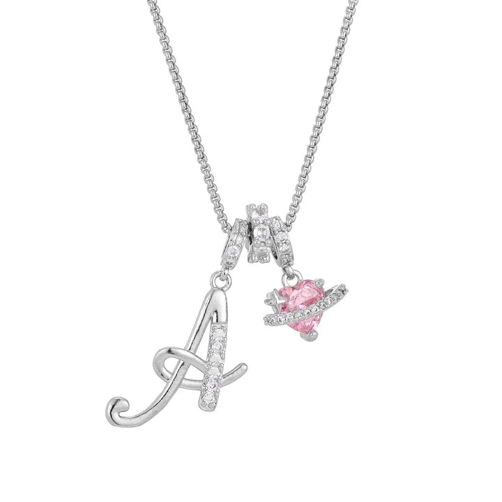 Nerute - Collana Con Iniziale e Ciondolo a Forma di Cuore Rosa