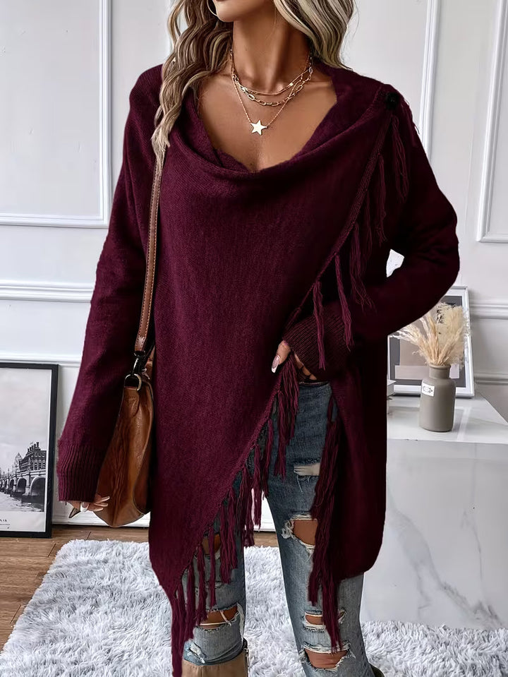 Busra - Cardigan Con Scollo Drappeggiato E Bordi Con Frange