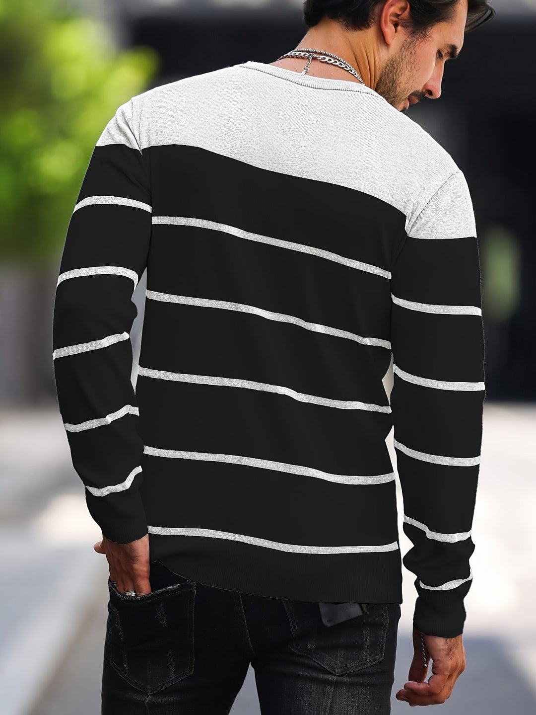 Michiel - Maglione Casual a Righe con Maniche Lunghe