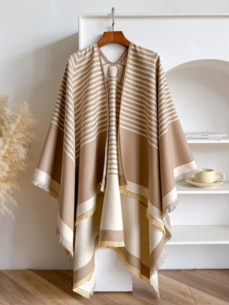 Taisija - Scialle Jacquard a Righe Reversibile In Finto Cashmere