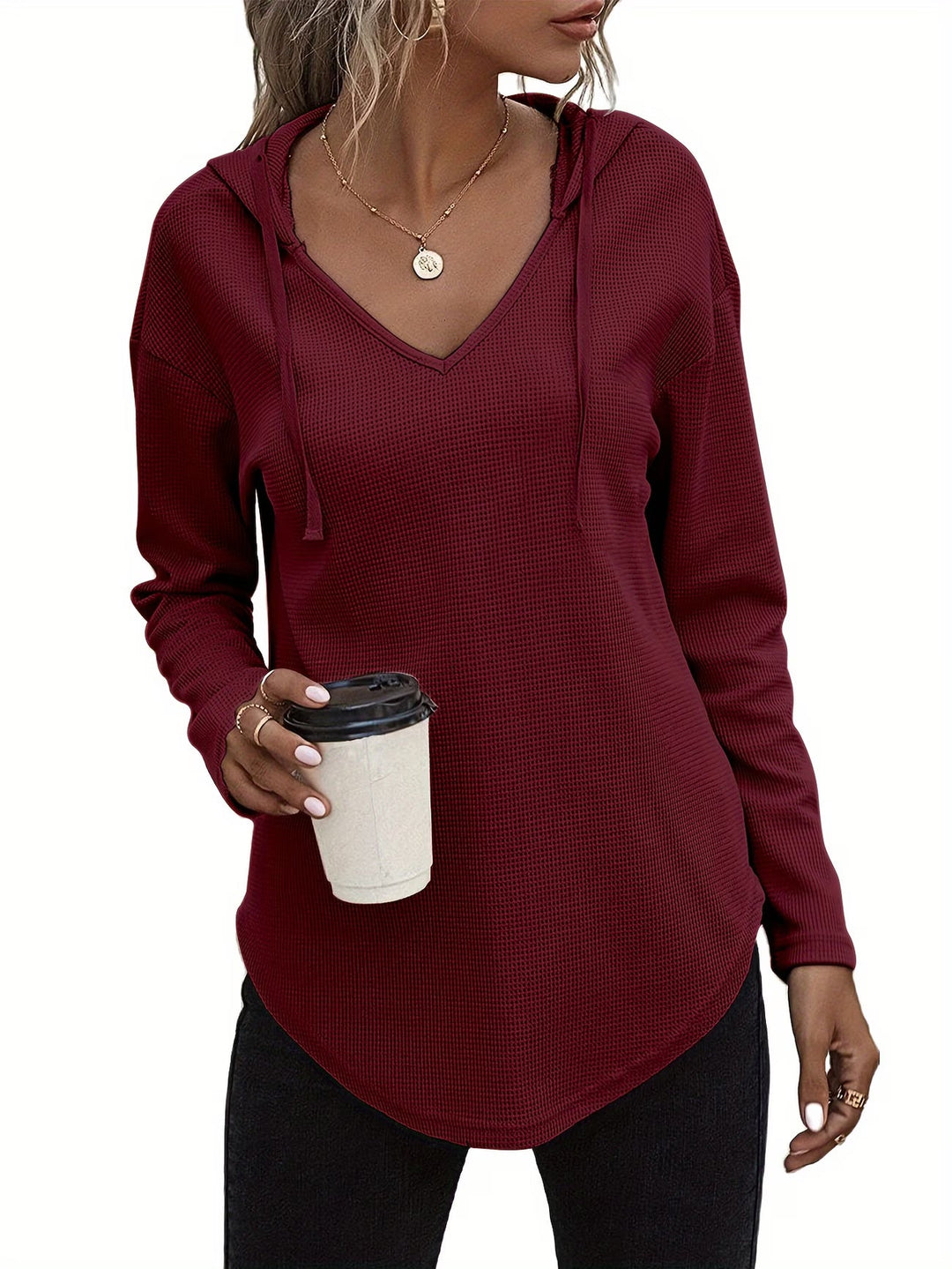 Seonie - Felpa Con Cappuccio a Maniche Lunghe E Scollo a V