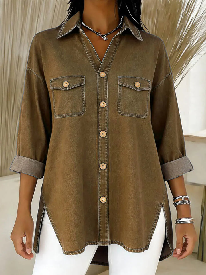 Durcia - Camicia in Denim a Maniche Lunghe Con Revers