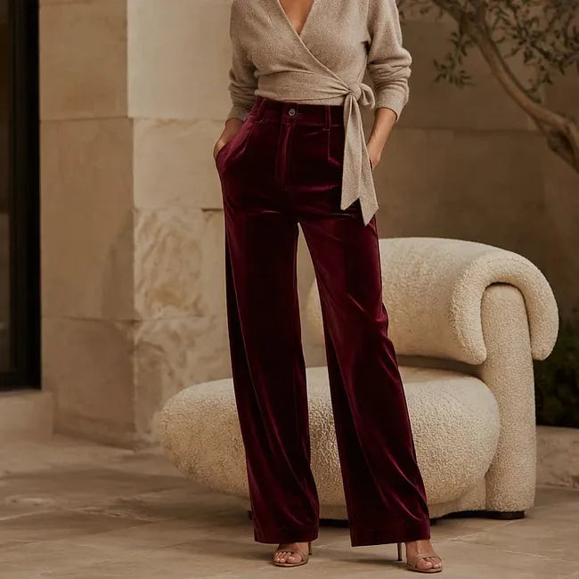 Jana - Pantaloni Vita Alta Gamba Larga