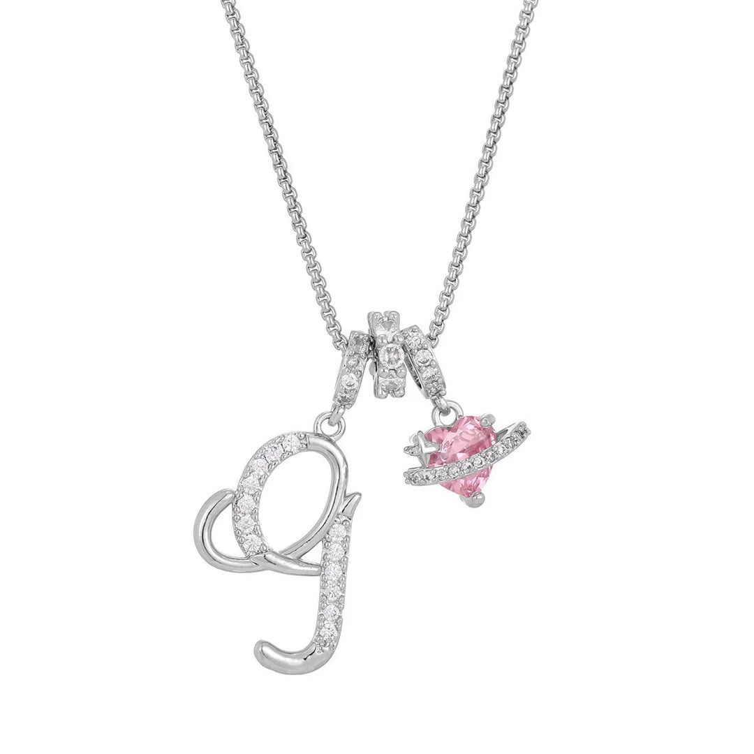 Nerute - Collana Con Iniziale e Ciondolo a Forma di Cuore Rosa