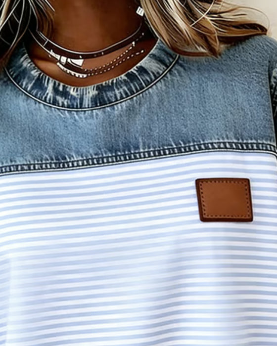 Tessie - Camicetta in Denim Con Inserti a Righe