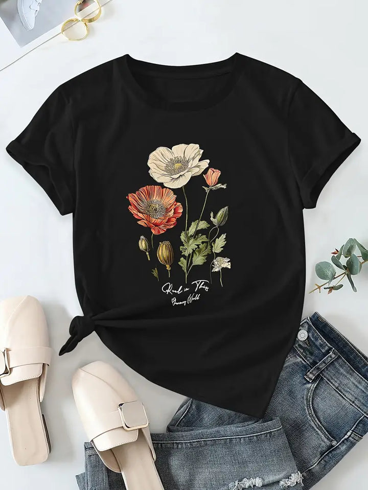 Aimilia - Elegante Maglietta A Maniche Corte Con Stampa Floreale