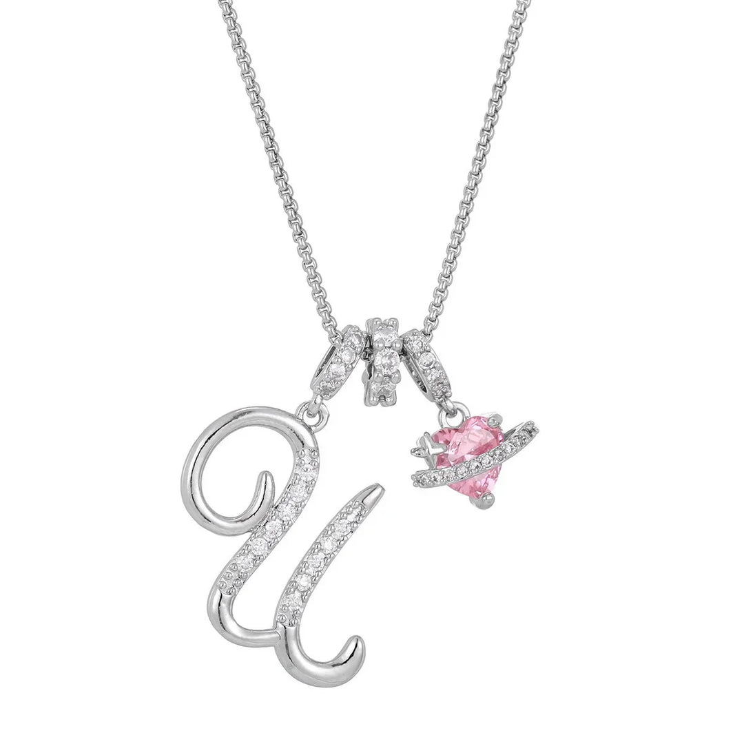 Nerute - Collana Con Iniziale e Ciondolo a Forma di Cuore Rosa