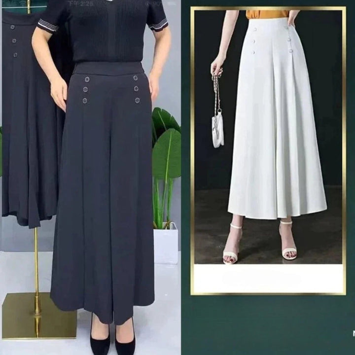 Malou - Elegante Plissettato Gamba Larga Pantalone