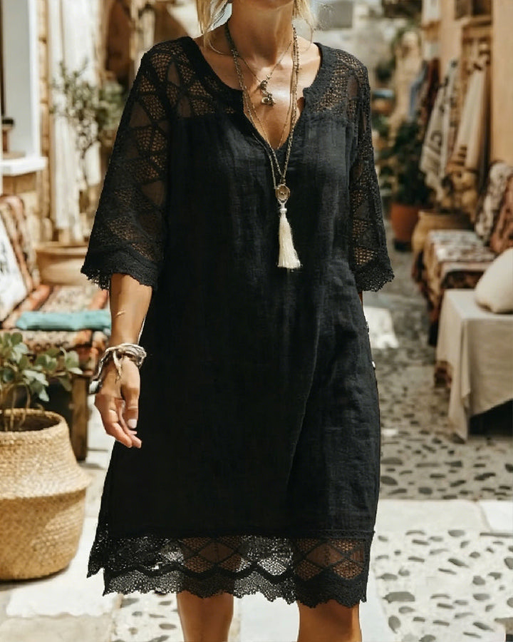 Kilina - Abito Patchwork in Pizzo Con Scollo a V