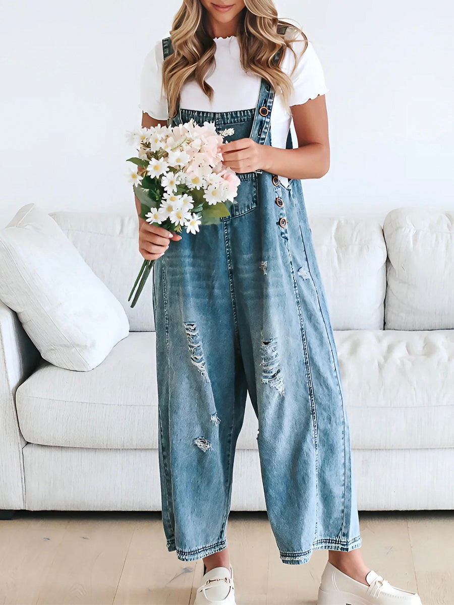 Clarice - Salopette In Denim Distressed Dal Taglio Morbido