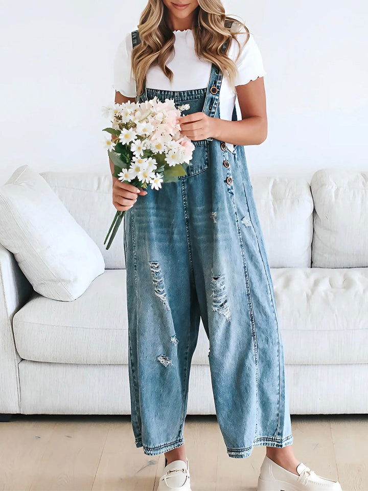 Clarice - Salopette In Denim Distressed Dal Taglio Morbido
