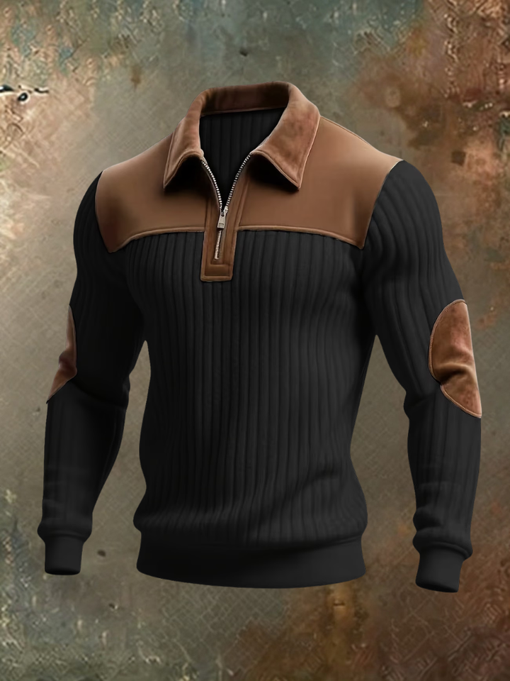 Jirid - Maglione Con ZIP a UN Quarto E Inserti a Contrasto