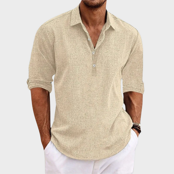 Ehrhard - Camicia Casual in Cotone e Lino a Maniche Lunghe