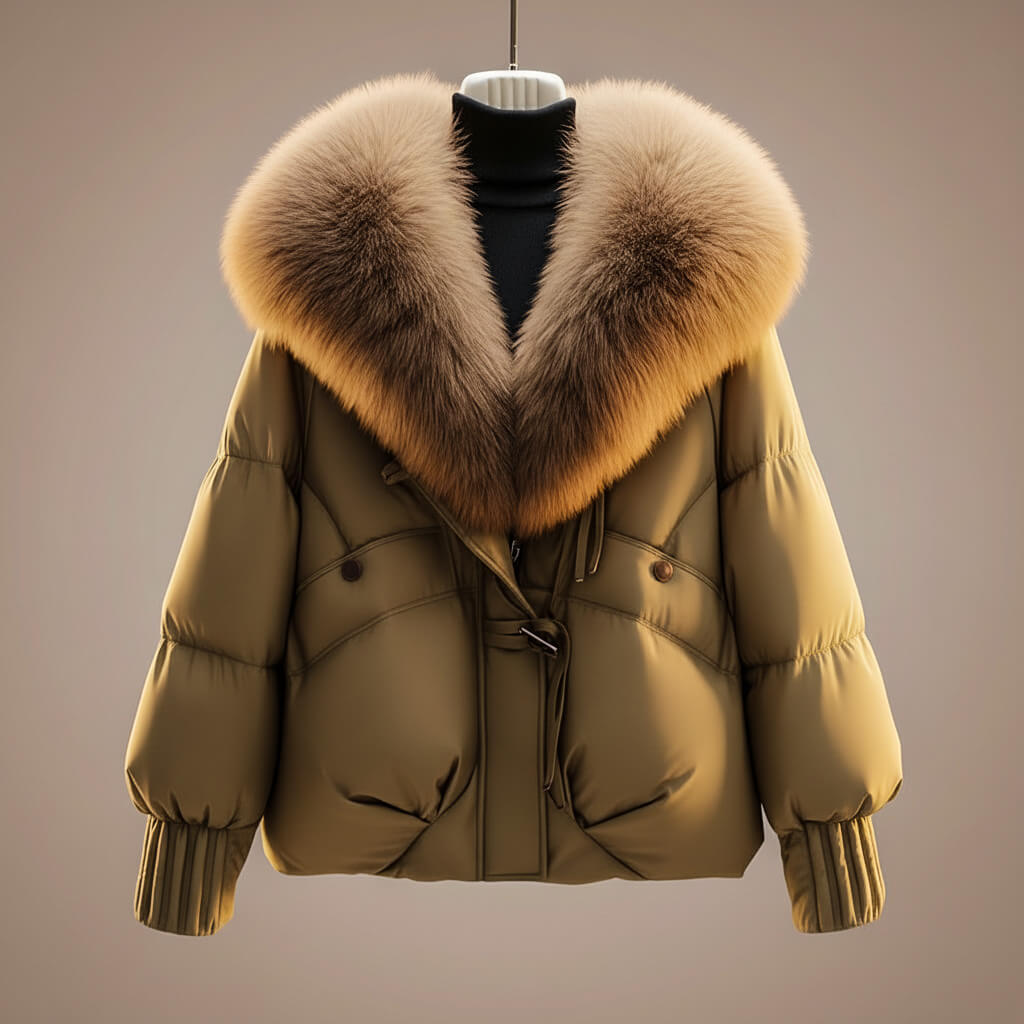 Enina - Elegante Cappotto In Cotone Con Collo In Pelliccia