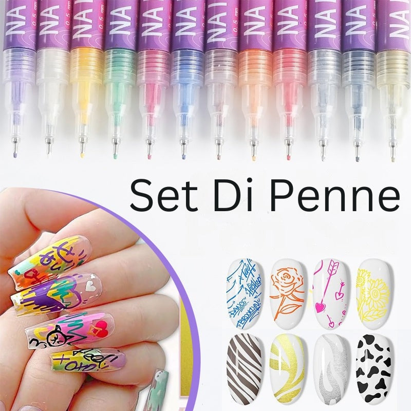 GlamSketch - Set Di Penne Per Nail Art In 12 Colori