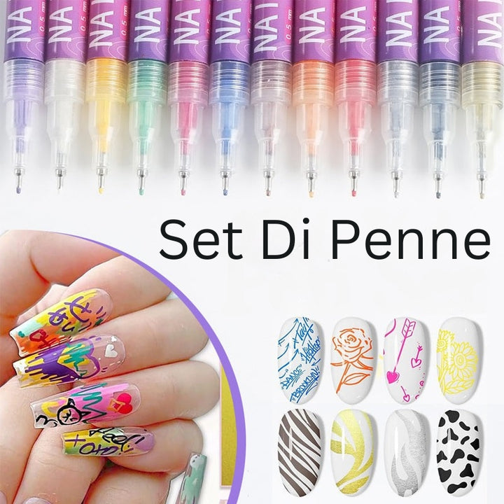 GlamSketch - Set Di Penne Per Nail Art In 12 Colori