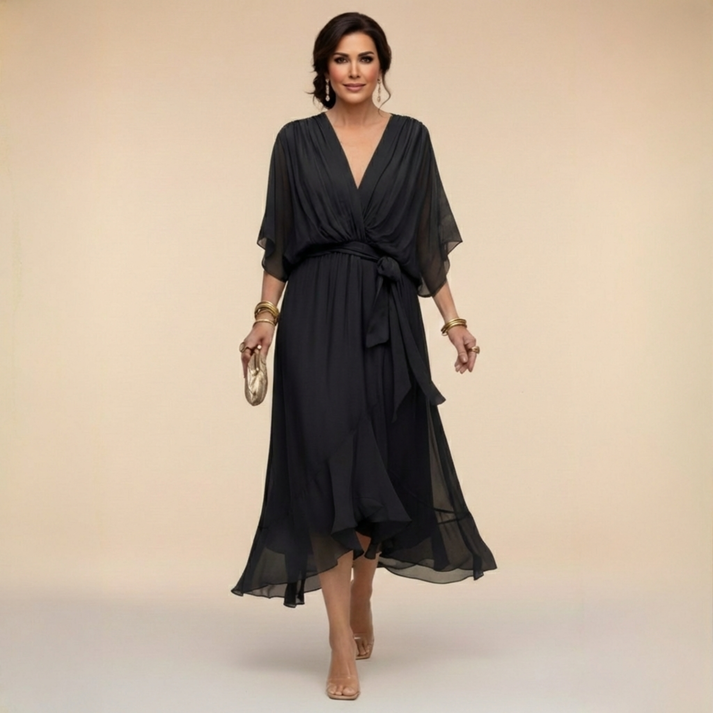 Harshani - Abito in Chiffon Con Scollo a V