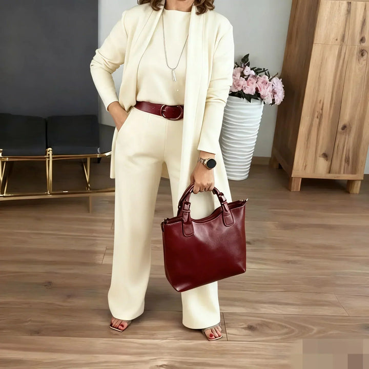 Dorren - Elegante Set Di 3 Pezzi Con Cardigan Lungo, Top e Pantaloni
