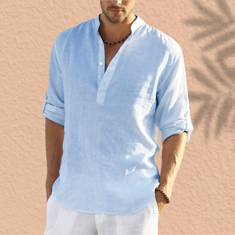Abdeslam - Camicia Casual In Lino A Maniche Lunghe