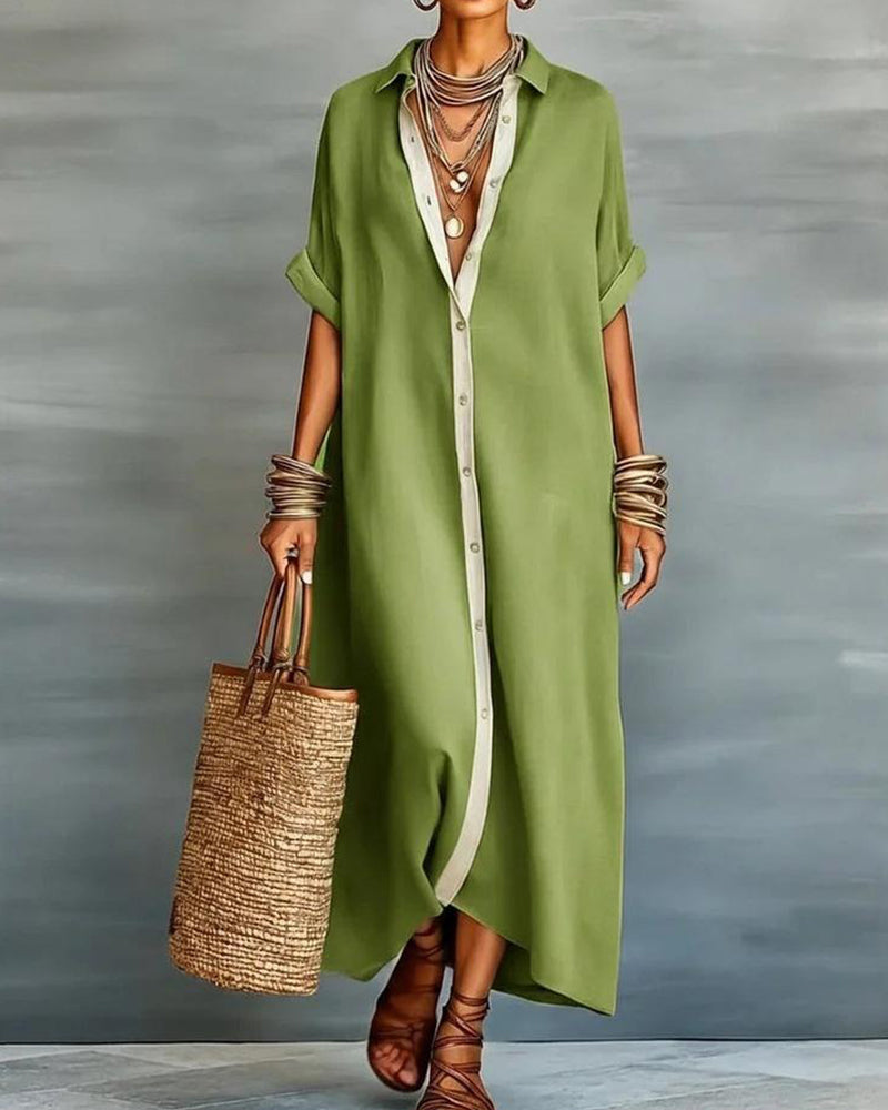 Nerena - Elegante Abito Camicia Con Collo a V Drappeggiato