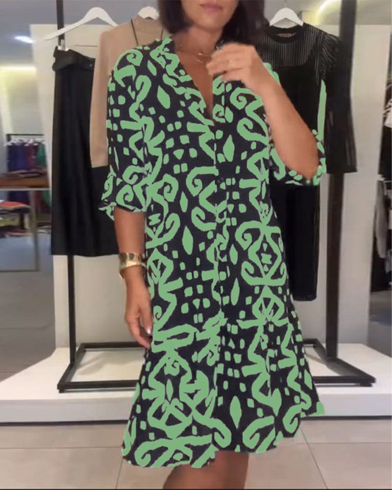 Ejileena - Elegante Abito Con Scollo a V e Stampa