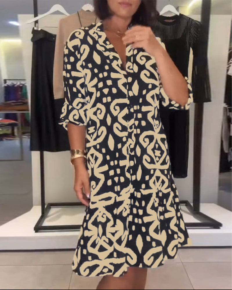 Ejileena - Elegante Abito Con Scollo a V e Stampa