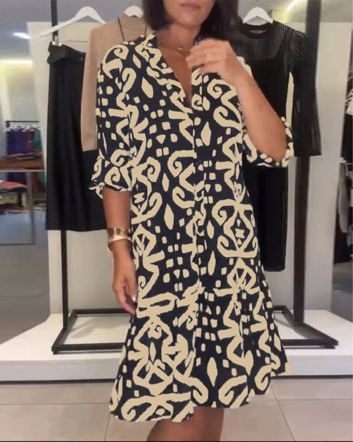 Ejileena - Elegante Abito Con Scollo a V e Stampa