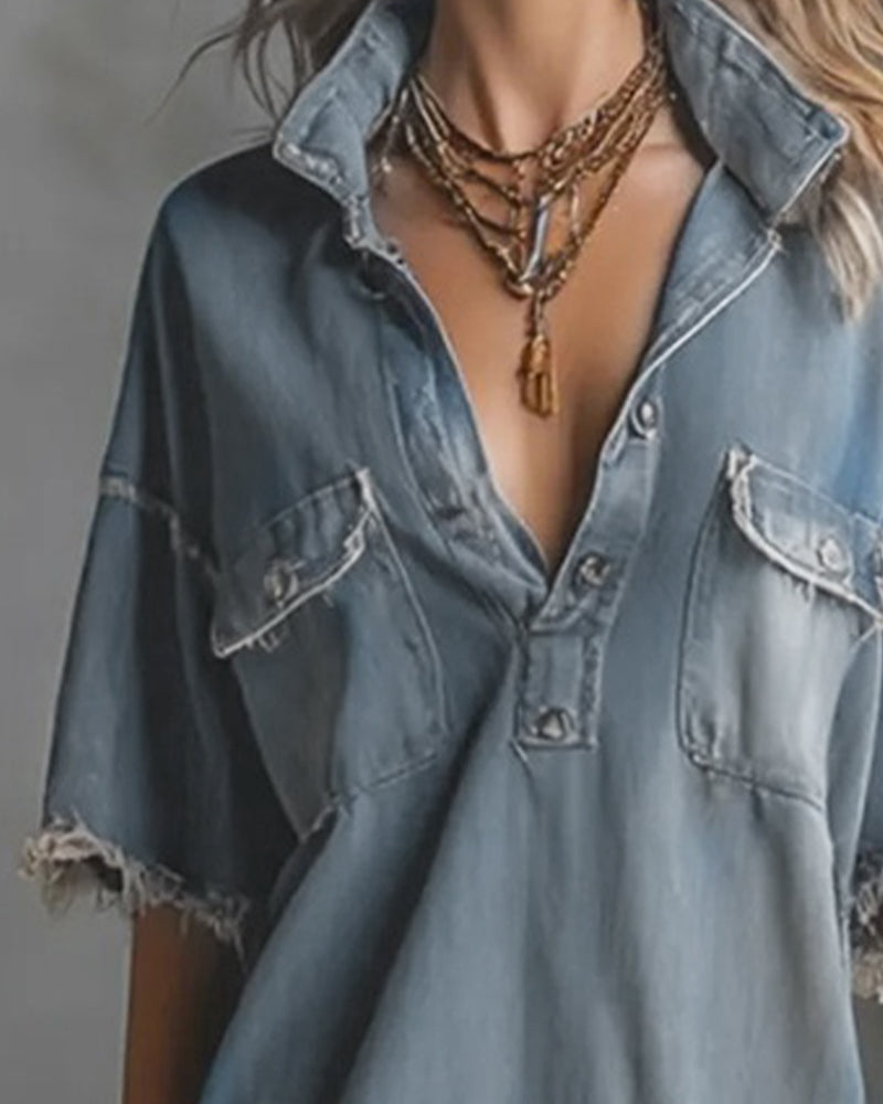Sinitta - Abito Casual in Denim Con Collo a Revers