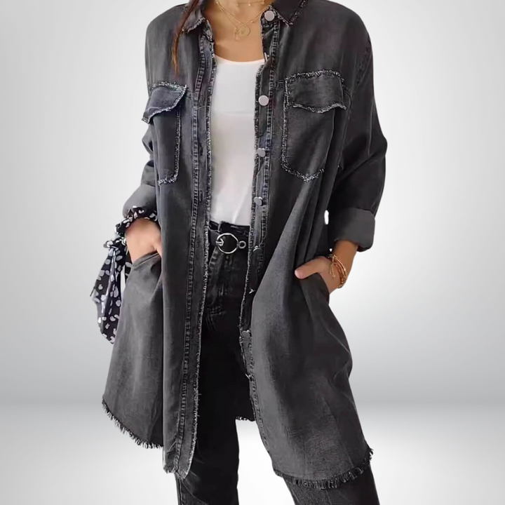 Krystyna - Elegante Giacca in Denim Con Colletto e Maniche Lunghe