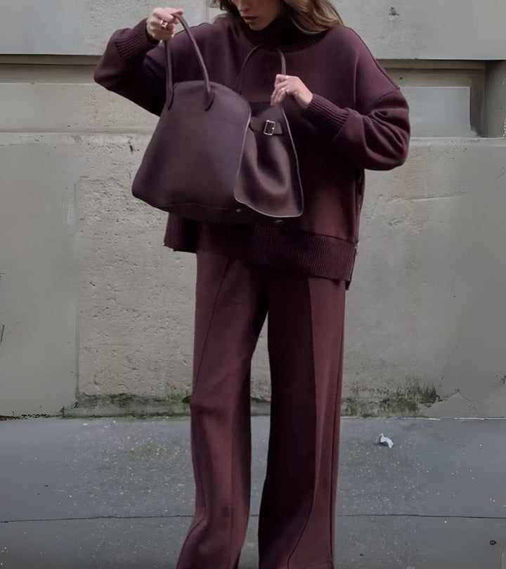 Blandine - Set Dovuto Pezzi Lavorato A Maglia Maglione A Collo Alto E Pantaloni A Gamba Larga