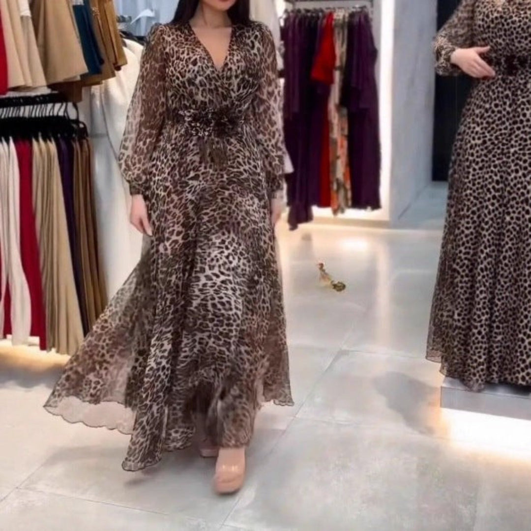 Nalera - Elegante Abito Midi Con Stampa Leopardata