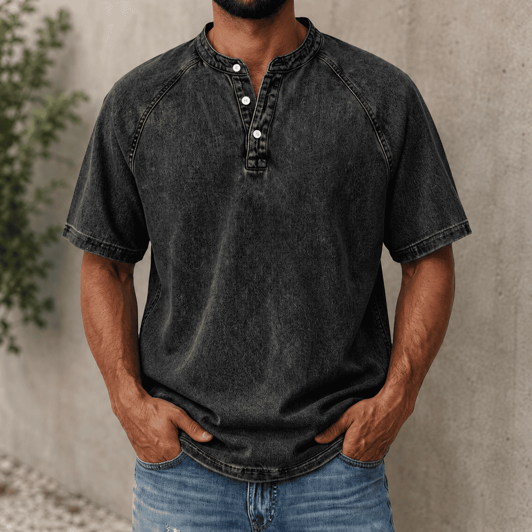 Zerric - Camicia Henley in denim a manica corta