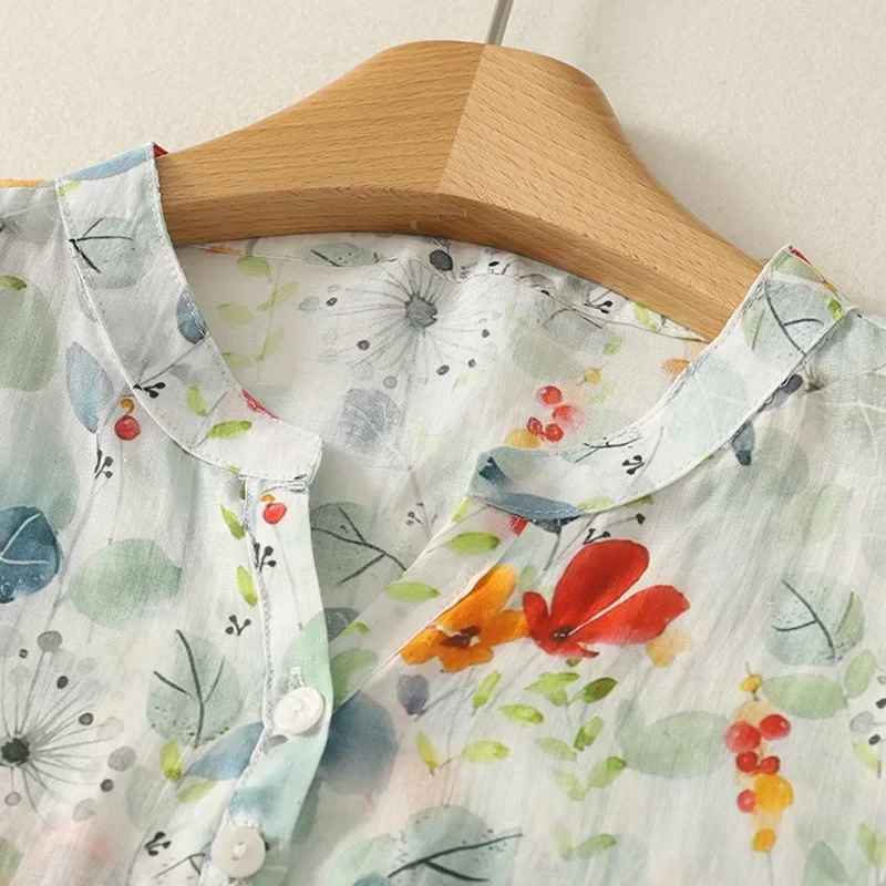 Rusina - Elegante Camicetta in Lino Con Abbottonatura Frontale