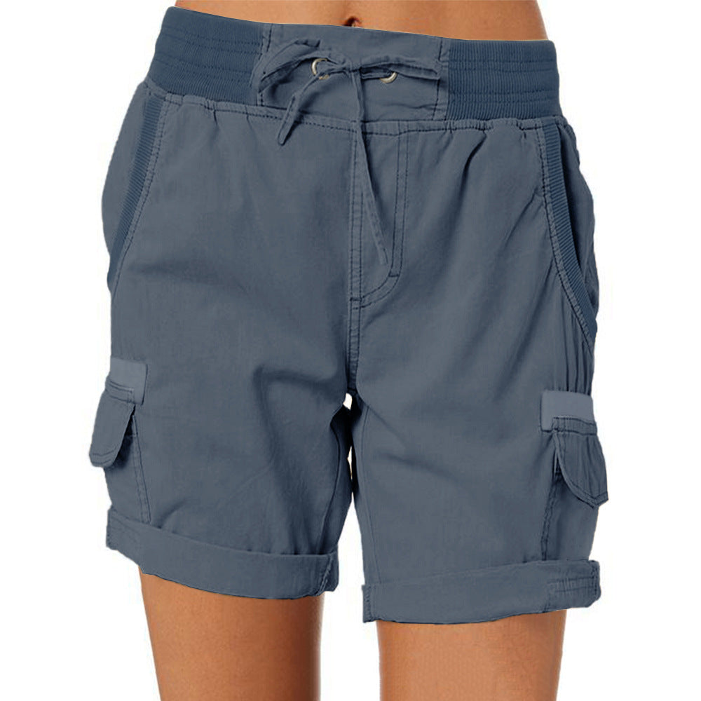 Audria - Pantaloncini Cargo a Vita Alta Con Coulisse e Tasche Cargo