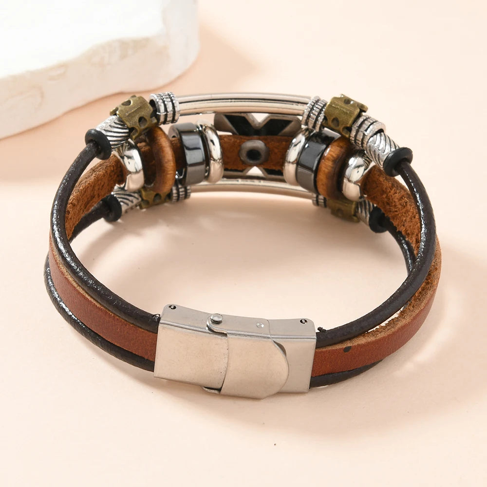 Garland - Bracciale a Polsino in Pelle a Strati con Croci
