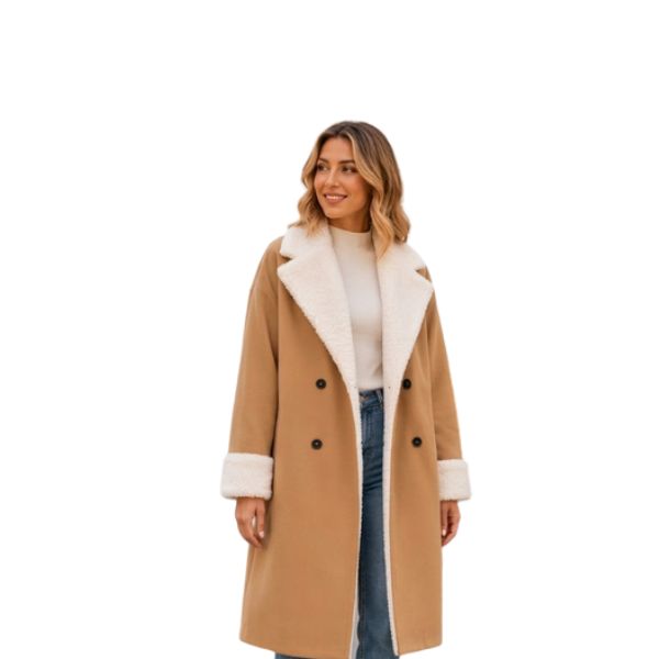Lenkyna - Cappotto Lungo con Collo e Polsini in Pile