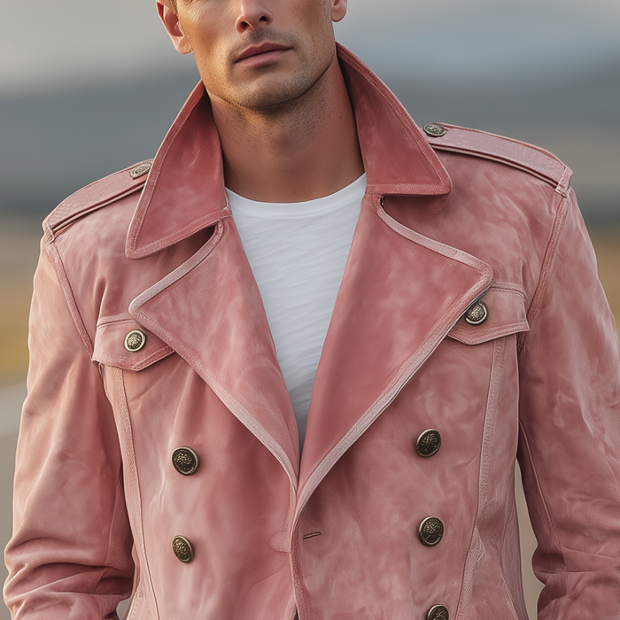 Momonosuke - Giacca Doppiopetto Classica in Stile Western Retrò Con Revers in Pelle Scamosciata