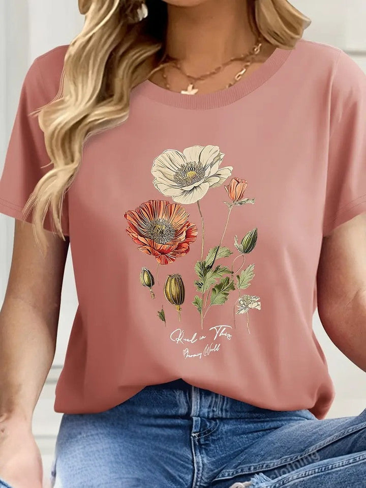 Aimilia - Elegante Maglietta A Maniche Corte Con Stampa Floreale