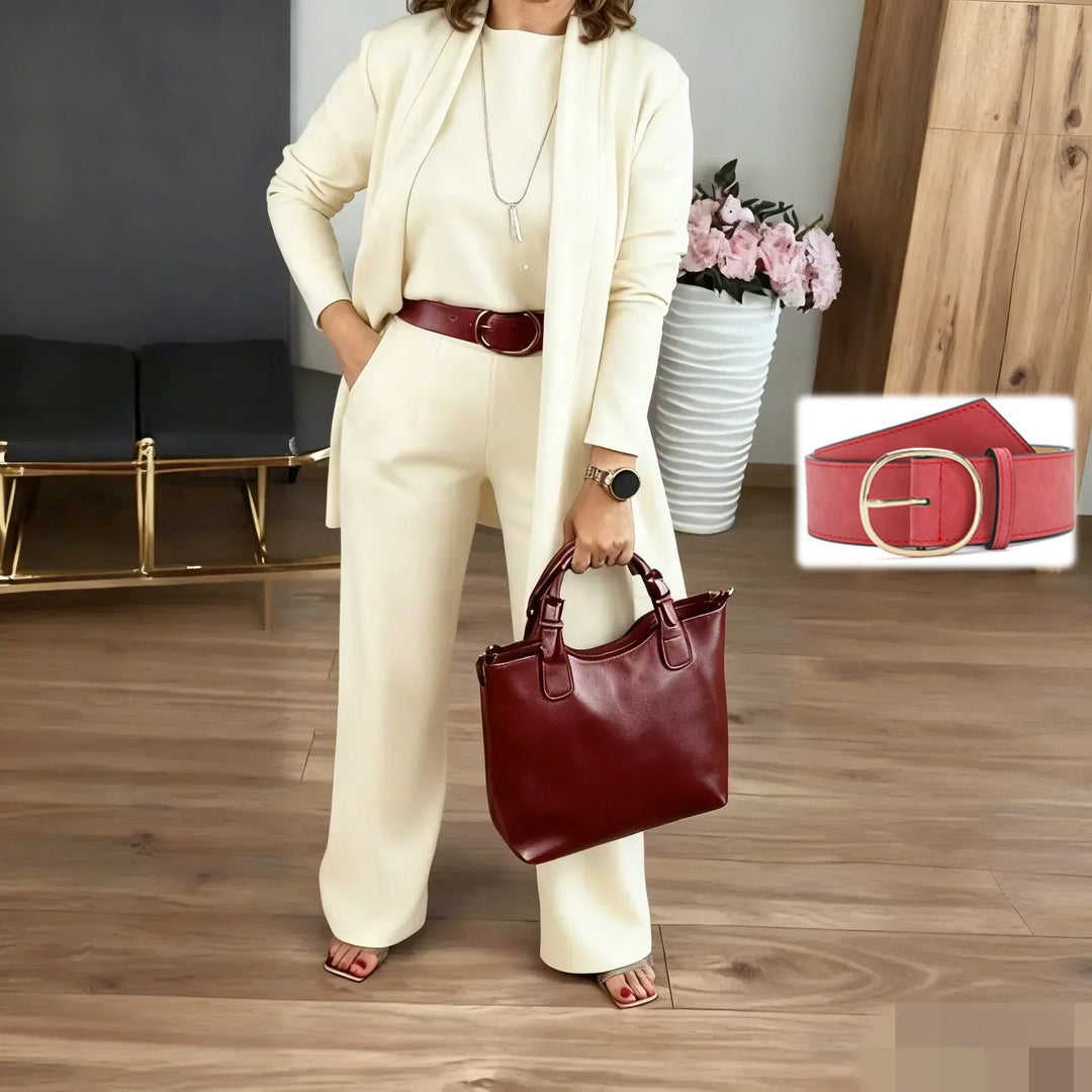 Dorren - Elegante Set Di 3 Pezzi Con Cardigan Lungo, Top e Pantaloni