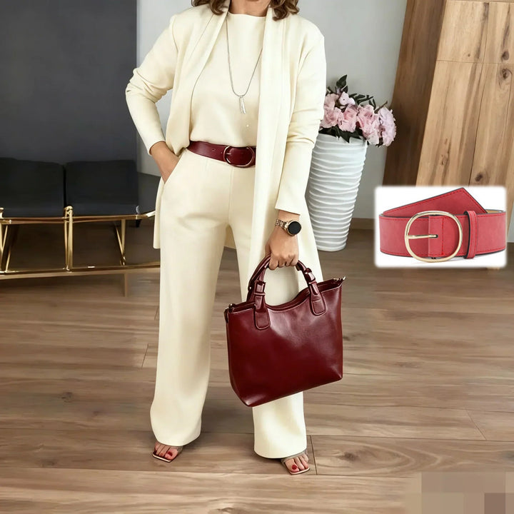 Dorren - Elegante Set Di 3 Pezzi Con Cardigan Lungo, Top e Pantaloni