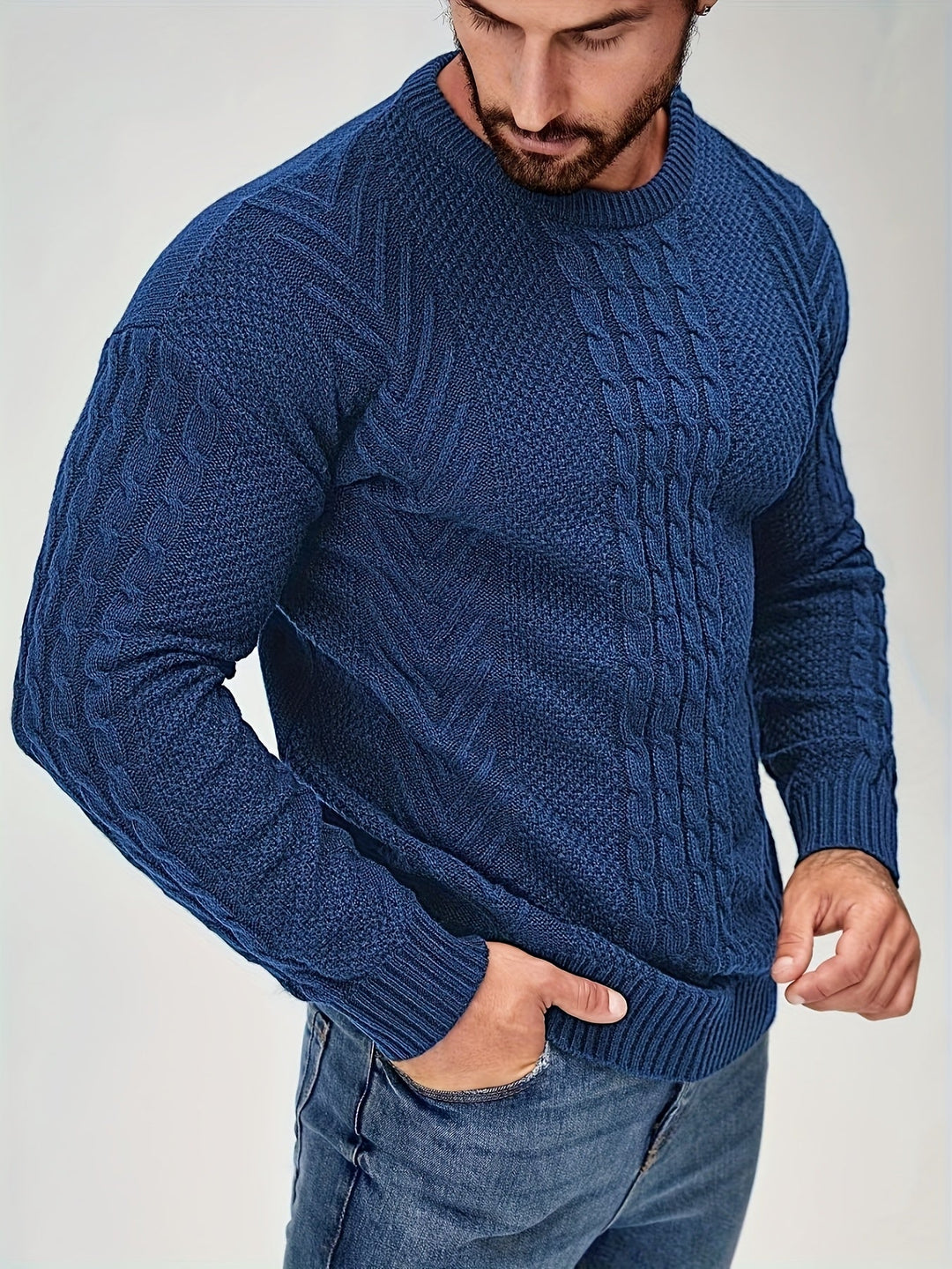 Eiduks - Maglione Classico a Collo Rotondo con Lavorazione a Trecce
