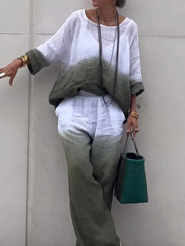 Raminta - Elegante Set Composto Da Due Pezzi in Cotone e Lino